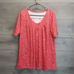 Women's No Brand Red & White Floral V Neck Plus Size Blouse Size 2XL fits small